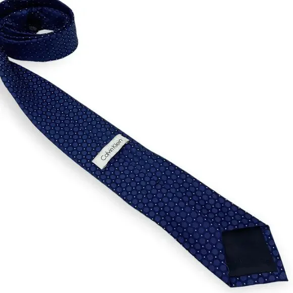CALVIN KLEIN Blue Silk Polka Dot Sphere Pattern Tie - Picture 3 of 7